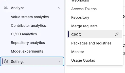 Settings in gitlab